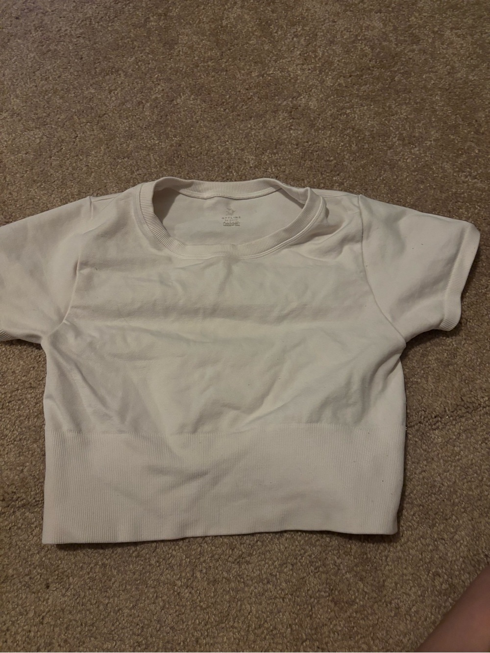 aerie White Ribbed Hem Short Sleeve Crop Tee